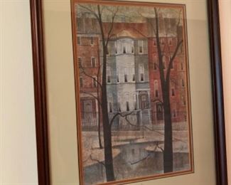 P Buckley Moss "House on the Park" Signed on glass and signed and numbered print