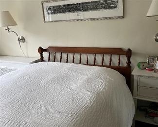 Full size solid cherry wood bed with mattress and box spring