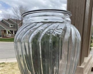 Large hand blown clear glass vase
