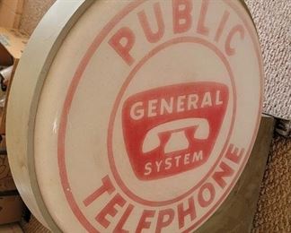 2.  Backside view of a  Large vintage building/commercial sign.  Electrified.  Advertising item for General System PublicTelephone.  24" diameter.  Wall plate is present.  