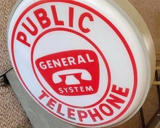 2.  $400.00.  Large vintage building/commercial sign.  Electrified.  Advertising item for General System PublicTelephone.  24" diameter.  Wall plate is present