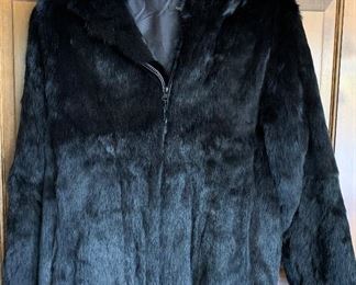 Karen Kane Rabbit Fur Jacket w Hood Sz M