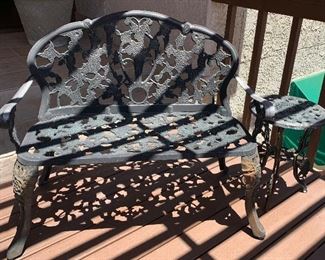 Metal Settee and Side Table