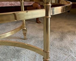 Vintage Maison Jansen Style Brass and Glass Oval Coffee Table