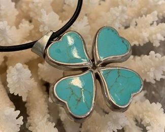 Vintage Mexico Sterling Turquoise Clover