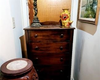 Small 5 drawer chest and second asian plant stand