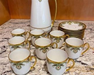 Beautiful Limoges French Coffee Chocolate Pot with Demi Tasse Cups and Saucers