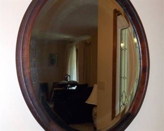 Vintage Oval Wooden Wall Mirror with Beveled Glass