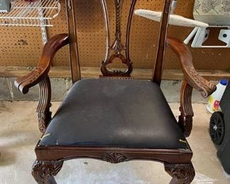 Wooden Carved and Upholstered Seat Arm Chair
