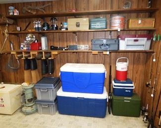 Fishing Equipment, Waders, Tackle Boxes,Coolers, etc