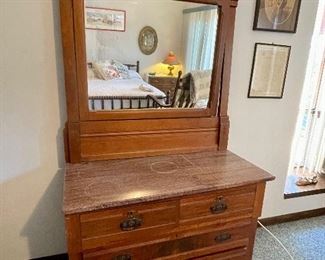 Antique Marble Top Chest of Drawers $300 and Matching Marble Top Small Chest $150
