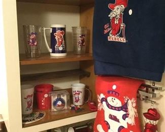OLE MISS ITEM WE HAVE MORE NOT SHOW PLUS A SIGNED ARCHIE BOOK AND ARCHIE'S ARMY BUMPER STICKER AND A NUMBER OF OLE MISS CHRISTMAS ITEMS