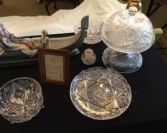 CUT GLASS BOWLS, A WONDERFUL CUT GLASS CAKE STAND WITH TOP