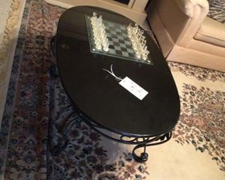 Oval Black Granite Top Coffee Table