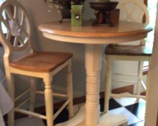 White Bar Height Table and 2 Bar Stools