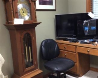 Grandfather Clock (Not Working), Office Chair, and 3 TV's