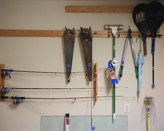 Fishing poles and garage equipment