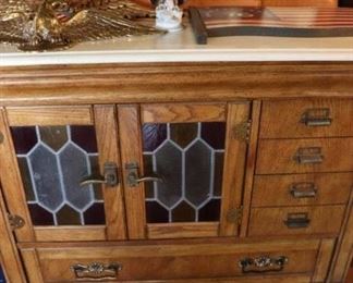Arts and crafts style washstand, brass eagle, vintage photos
