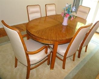 Dining Room Table with 6 padded chairs table has scratches, chairs need new fabric, 68x43x30 2 20" leaves, $200