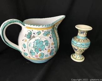 Attractive Italian hand Painted Pitcher and Vase