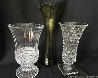 Matchless Vases Green Carnival glass Fostoria Crystal Vase made in France