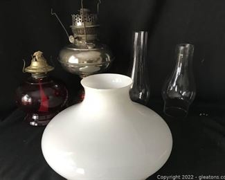 Rayo Silver Oil Lamp with Chimney and Shade Red oil Lamp with Chimney