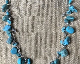 Sterling Silver and Chunky Turquoise Necklace