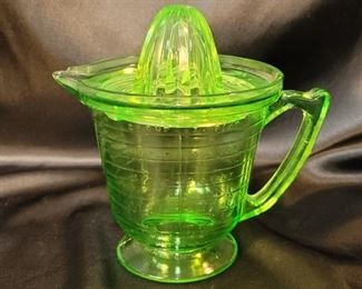 (2) Green Vaseline Glass 2 Cup Measure & Juicer