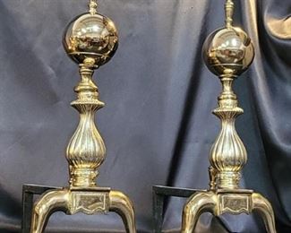 Pair of Antique Brass Andirons