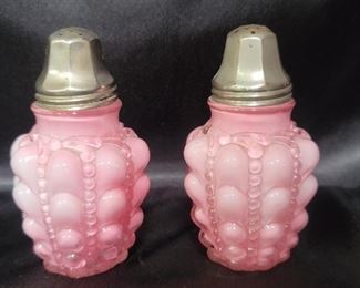 Pink Hobnail Milk Glass Salt & Pepper Shakers
