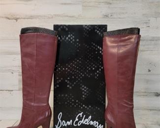 Sam Edelman Burgundy Leather Seraphina Boots, 8M