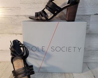 Sole Society, So-Elise Black Strappy Sandals, 7.5B