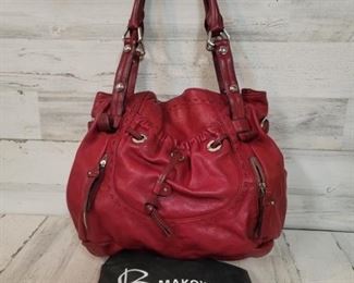 B. MAKOWSKI Red Leather Hobo Handbag w/ Dust Bag
