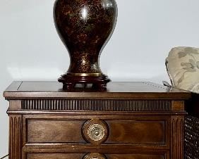 Night stand (pair); Cloisonne lamp (pair)
