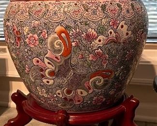 Asian fish bowl/planter; display stand