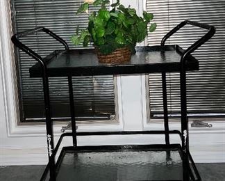 Metal & glass tea cart; artificial floral