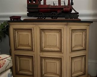 Entry cabinet; wood train