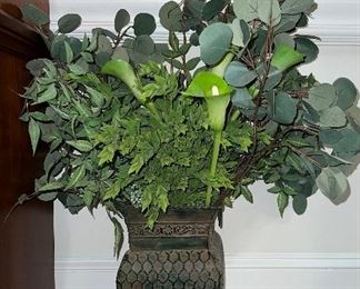 Metal vase and artificial florals