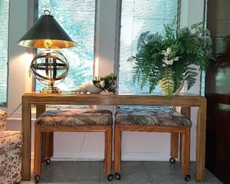 Console/Entry table; pair stools