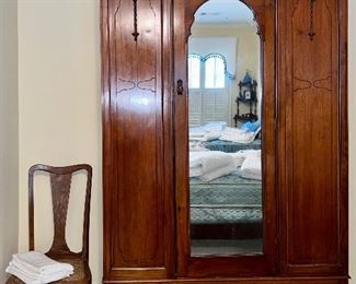 Antique Shepherd & Hedger armoire/wardrobe; vintage side chair