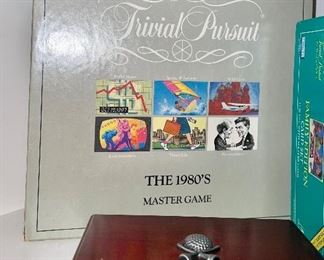 Trivial Pursuit game; pair of playing cards in wood box