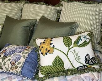 Custom made pillows; Moss green Pottery Barn silk down pillows