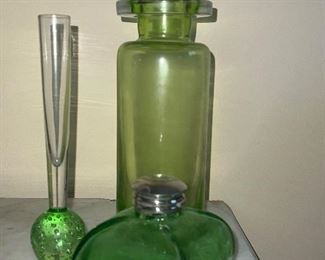Various green glass recepticales