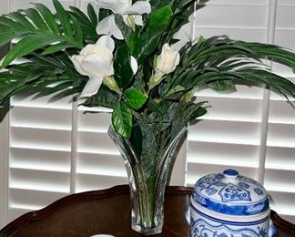 Baccarat crystal vase; blue and white jars
