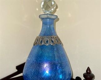 Blue crackle glass decanter