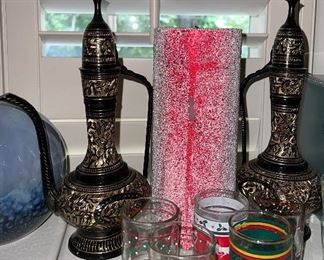 Tea pots; votive holders; glitter candle