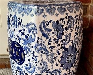 Blue and white garden stool