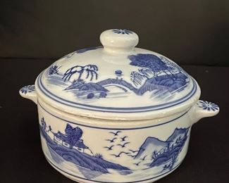 Blue and white Asian theme covered dish