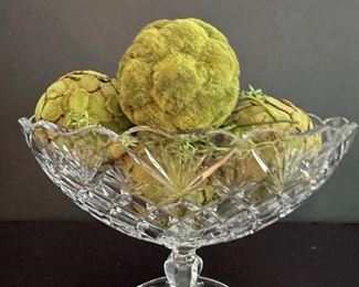 Waterford crystal pedestal compote with decorative balls