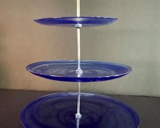 Cobalt blue glass serving piece